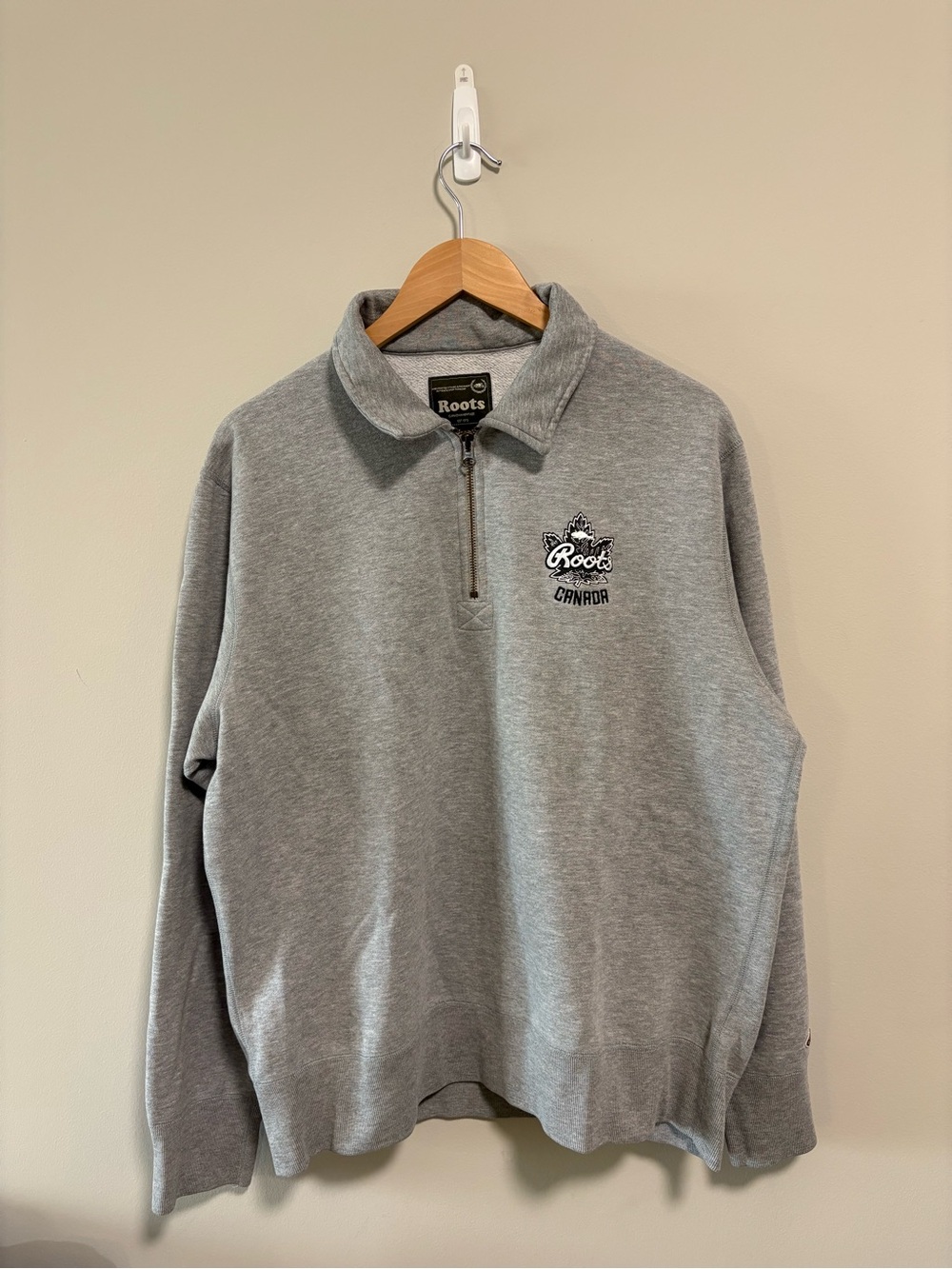 Roots Canada Sweatshirt Mens Large Collared Quarter Zip Pullover